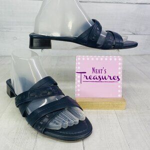 Coach Woman ARIANA Blue Leather Open Toe Low Block Heel Slide Sandals Sz 8.5 B